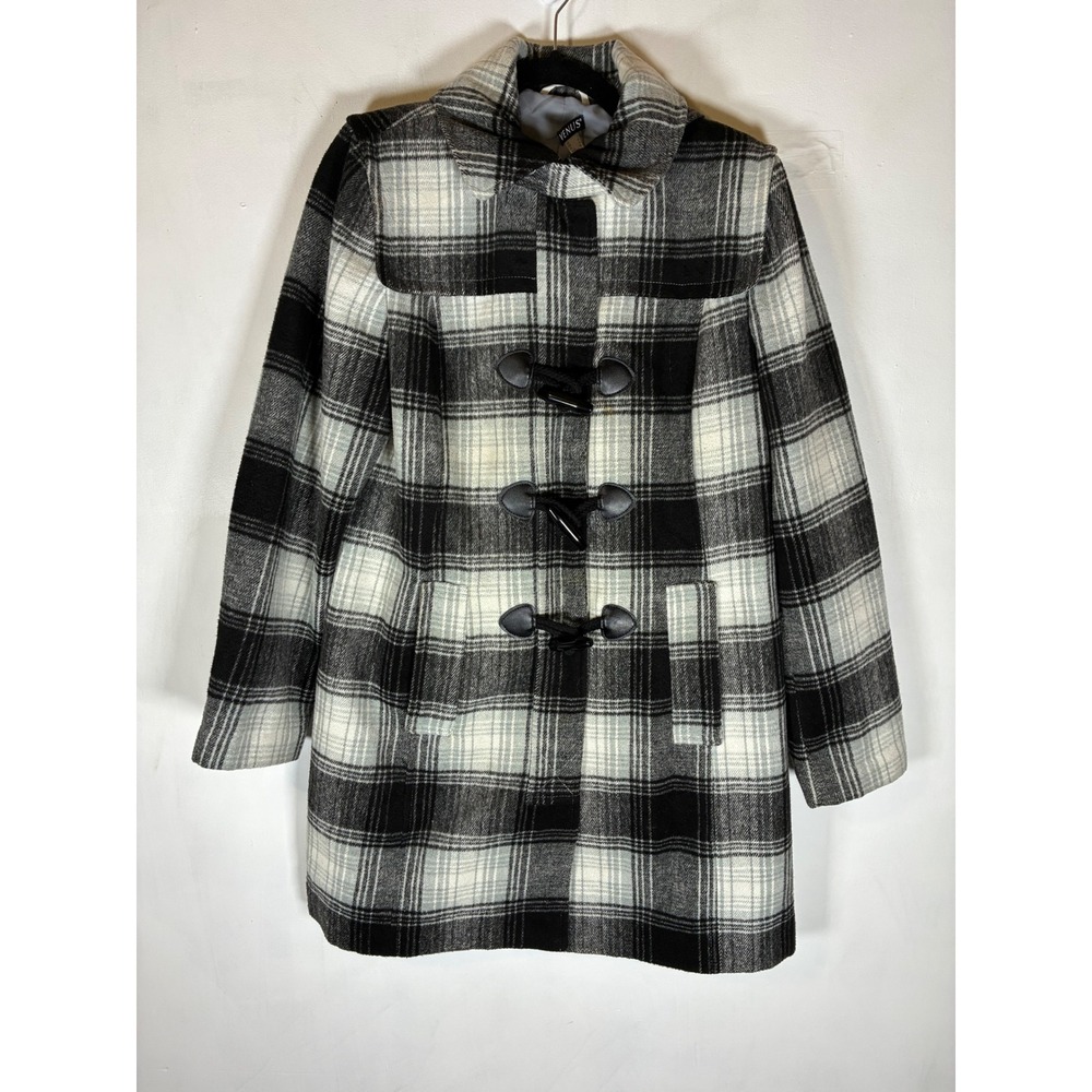 Venus Size 8 Plaid Hooded Toggle Coat Black Gray White Lined Jacket Gorpcore